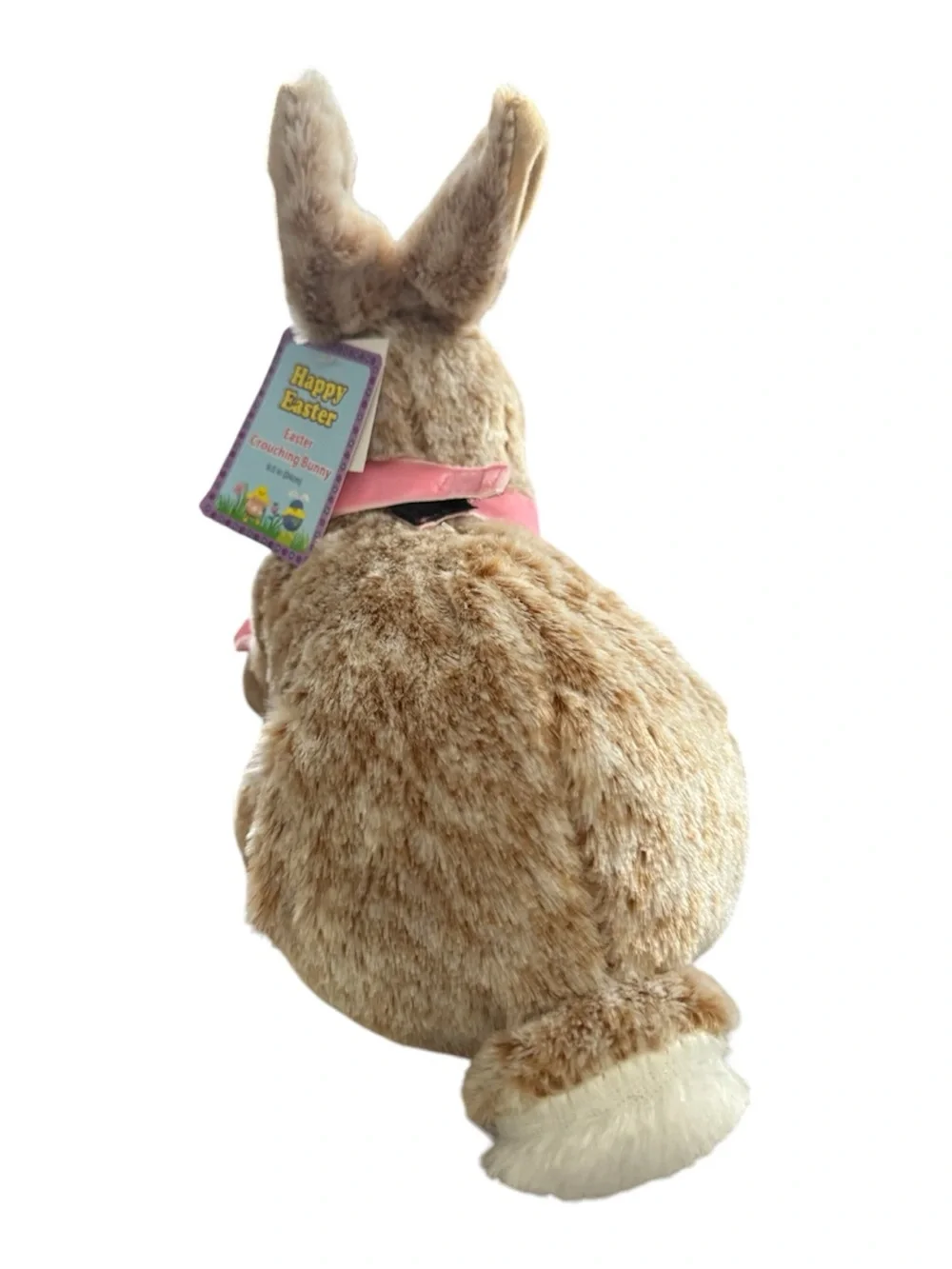 Happy Easter Crouching Bunny Plush with Pink Bow Stuffed Animal NWT